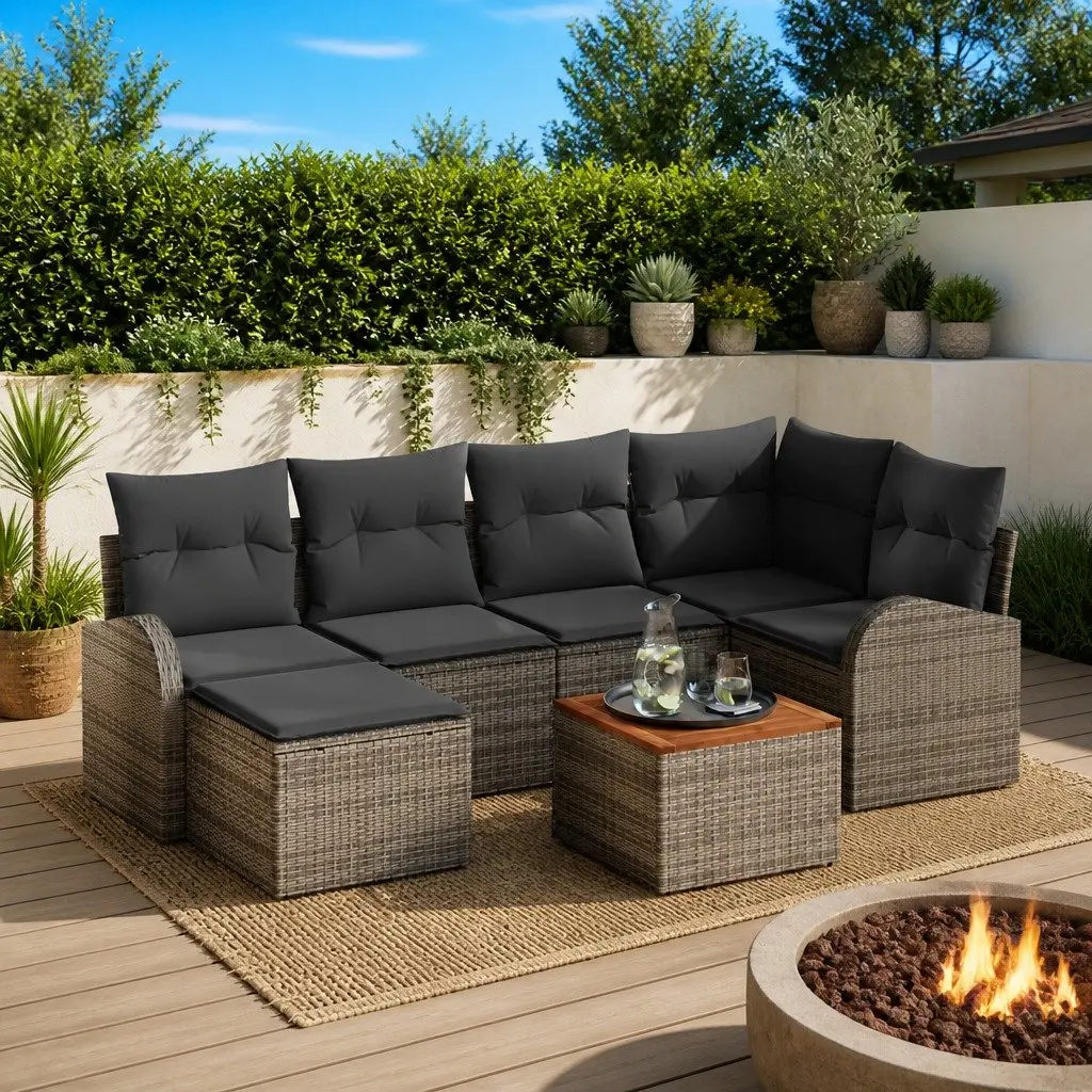 Garden Sofa Set Modular Outdoor Patio Furniture Grey Poly Rattan 7 Piece