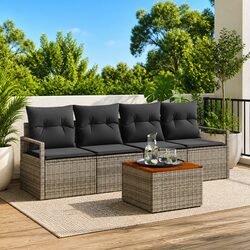 Garden Sofa Set 5 pcs Grey Modular Outdoor Furniture Poly Rattan Storage Seating