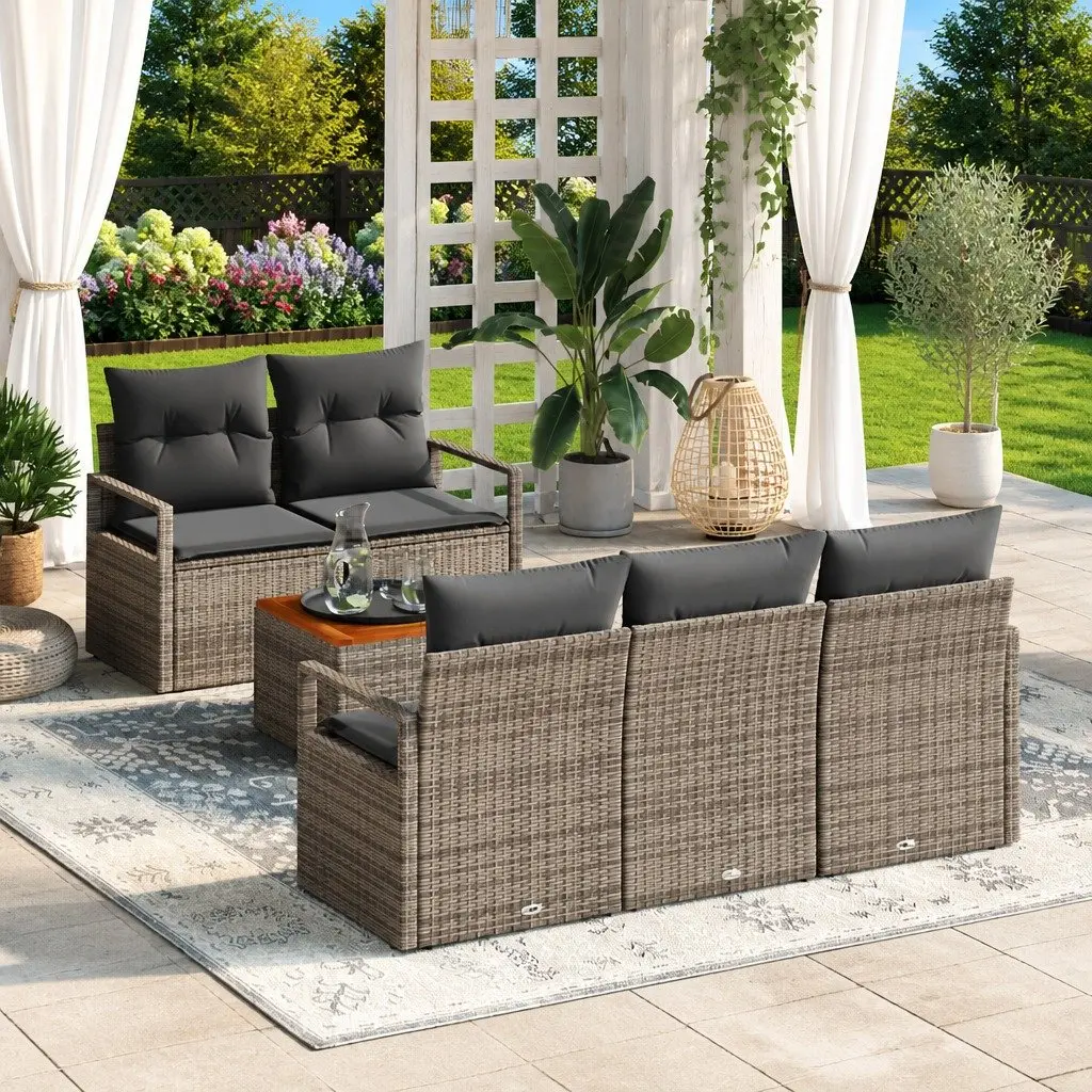 Modular Garden Sofa Set 6 Piece Grey Poly Rattan with Storage
