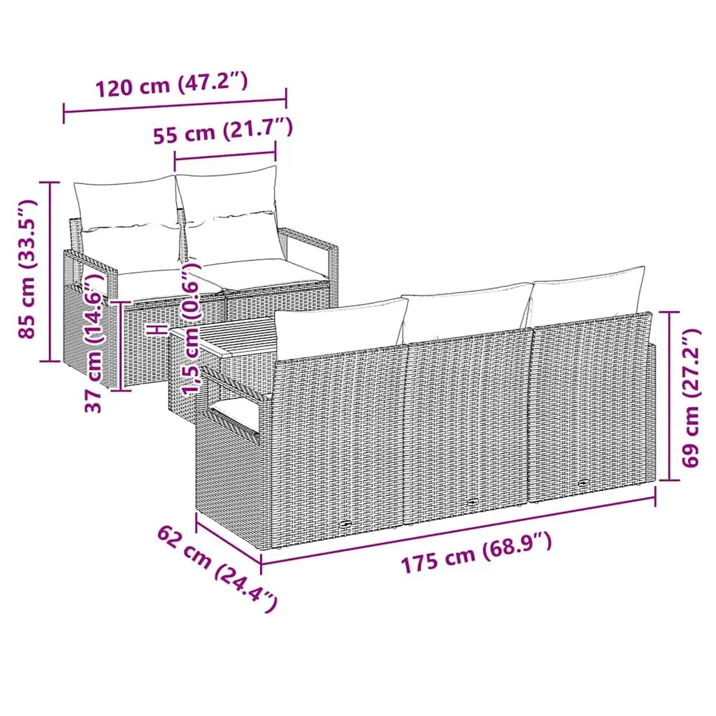 Modular Garden Sofa Set 6 Piece Grey Poly Rattan with Storage