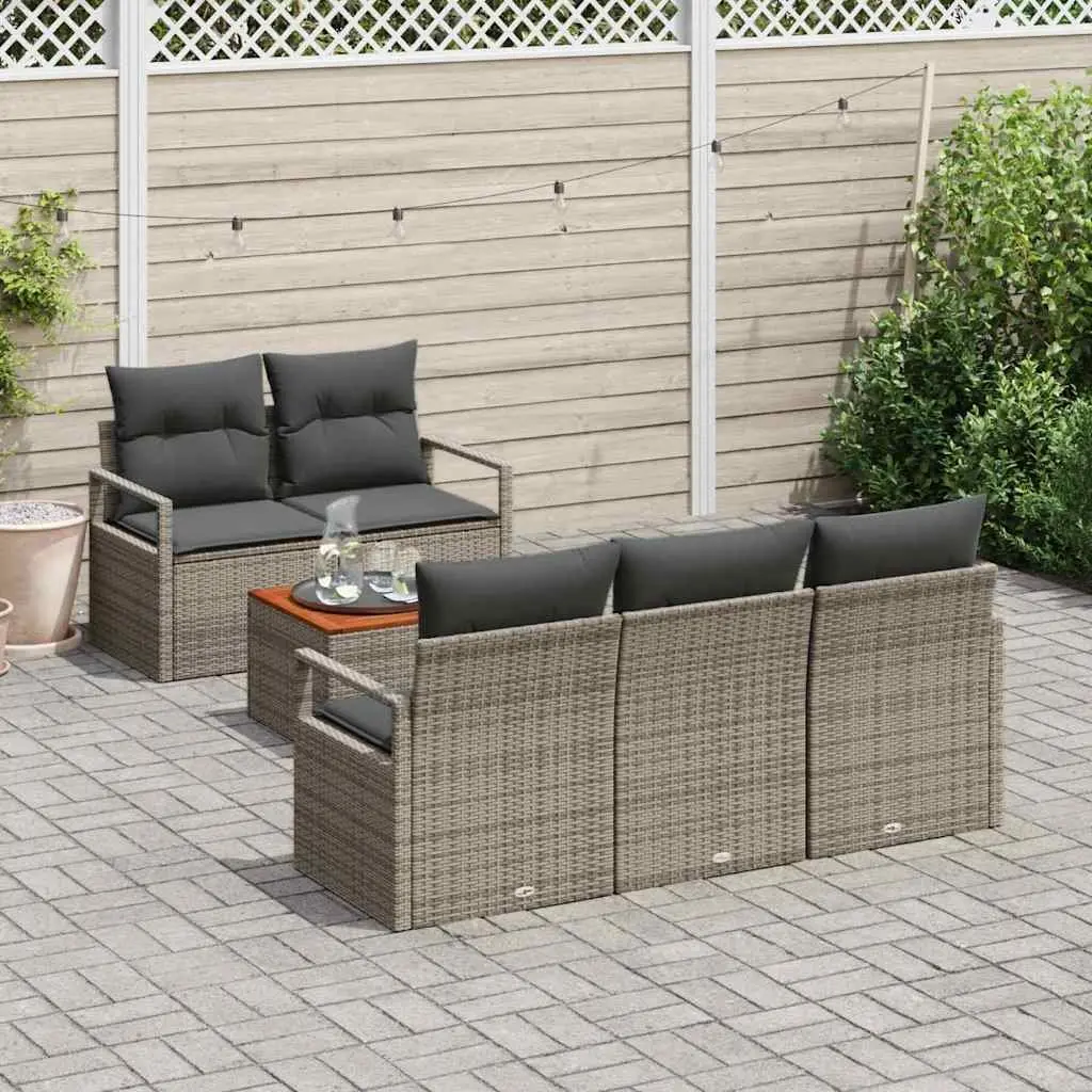 Modular Garden Sofa Set 6 Piece Grey Poly Rattan with Storage