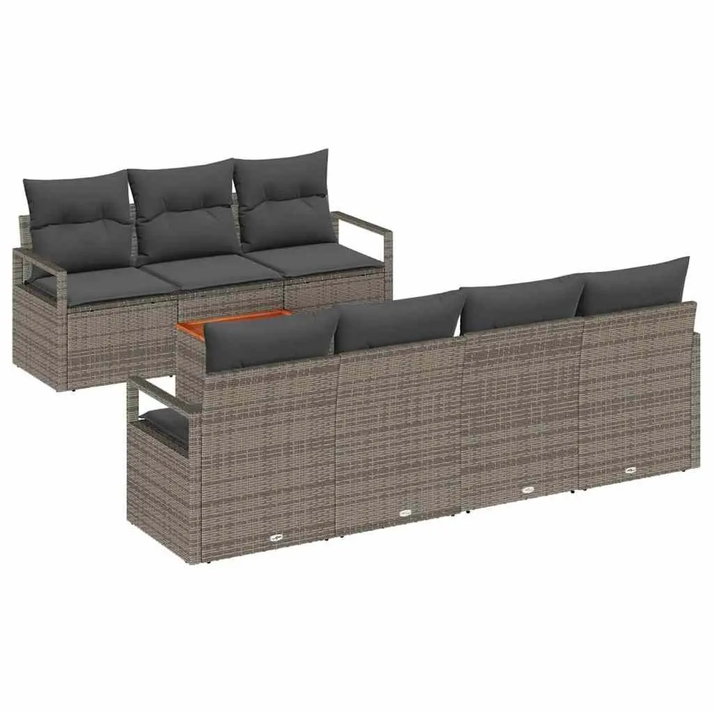 Garden Sofa Set Modular Outdoor Furniture 7 Piece Grey Poly Rattan Acacia Wood
