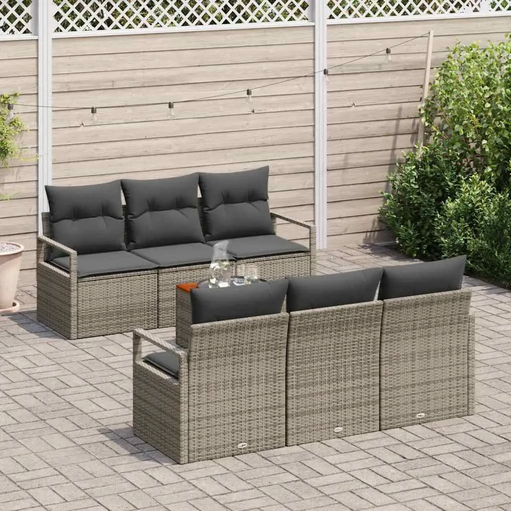 Garden Sofa Set Modular Outdoor Furniture 7 Piece Grey Poly Rattan Acacia Wood