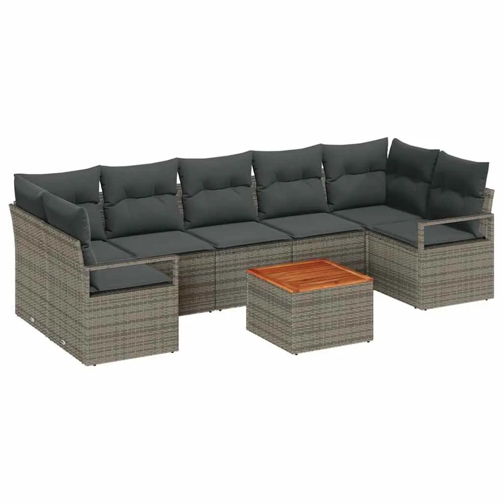 Garden Sofa Set Modular Poly Rattan 8 Pieces Outdoor Furniture Grey with Storage