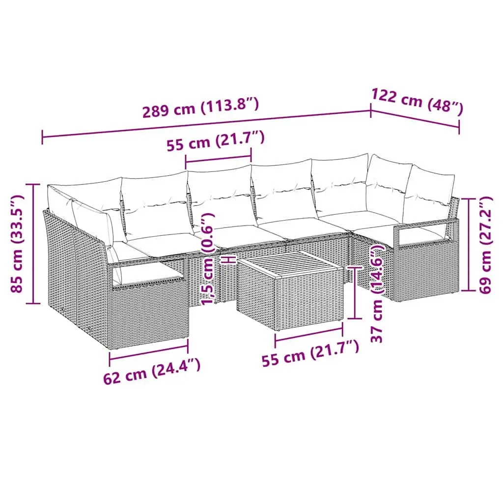 Garden Sofa Set Modular Poly Rattan 8 Pieces Outdoor Furniture Grey with Storage