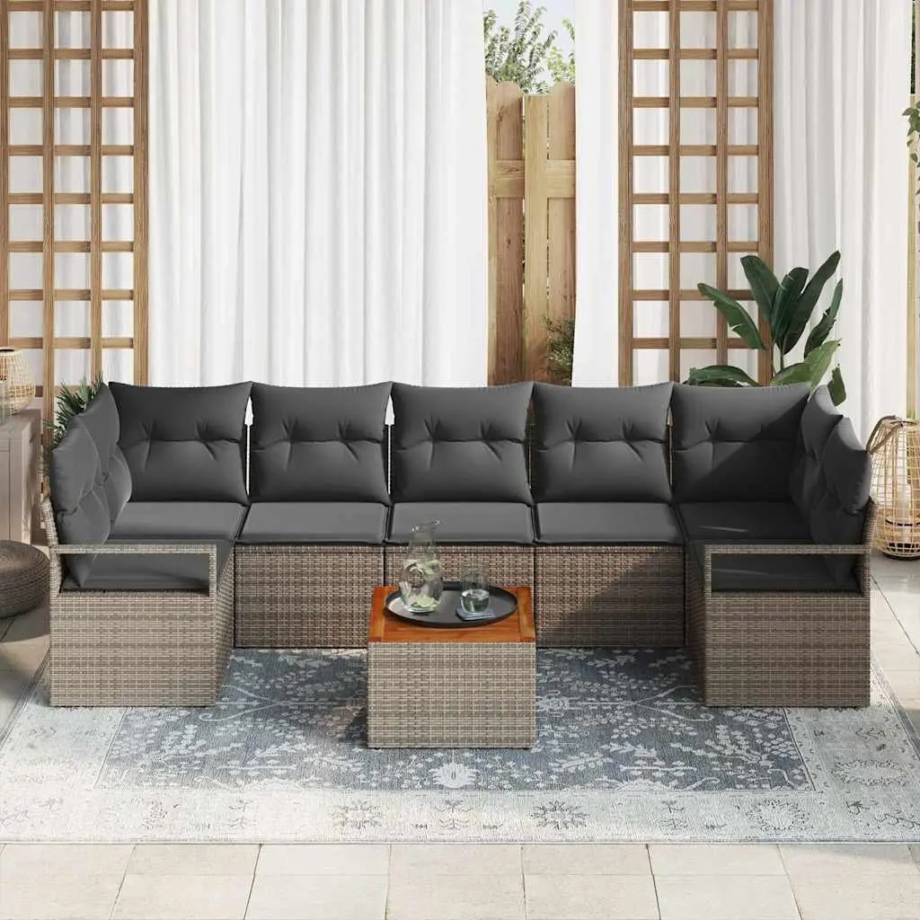 Garden Sofa Set Modular Poly Rattan 8 Pieces Outdoor Furniture Grey with Storage