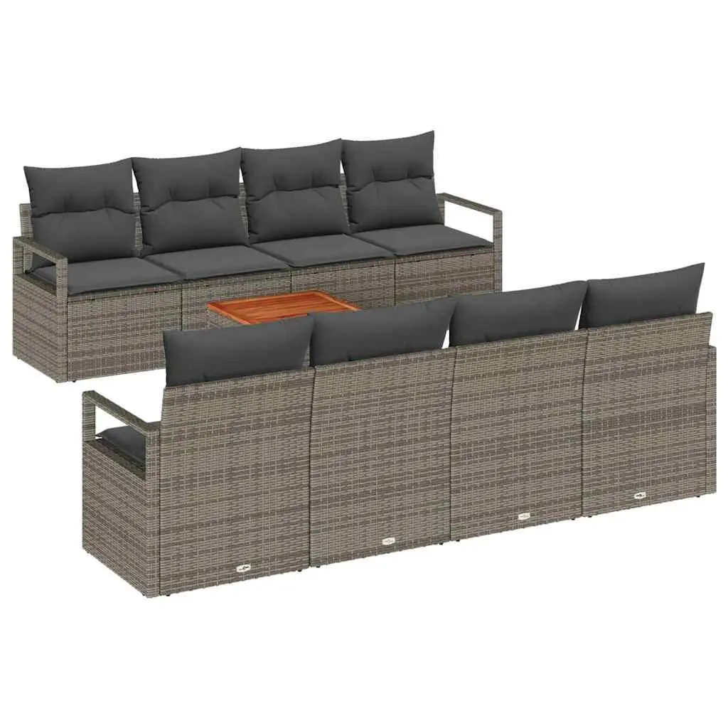 Outdoor Garden Sofa Set 9 Piece Modular Grey Poly Rattan Patio Furniture with