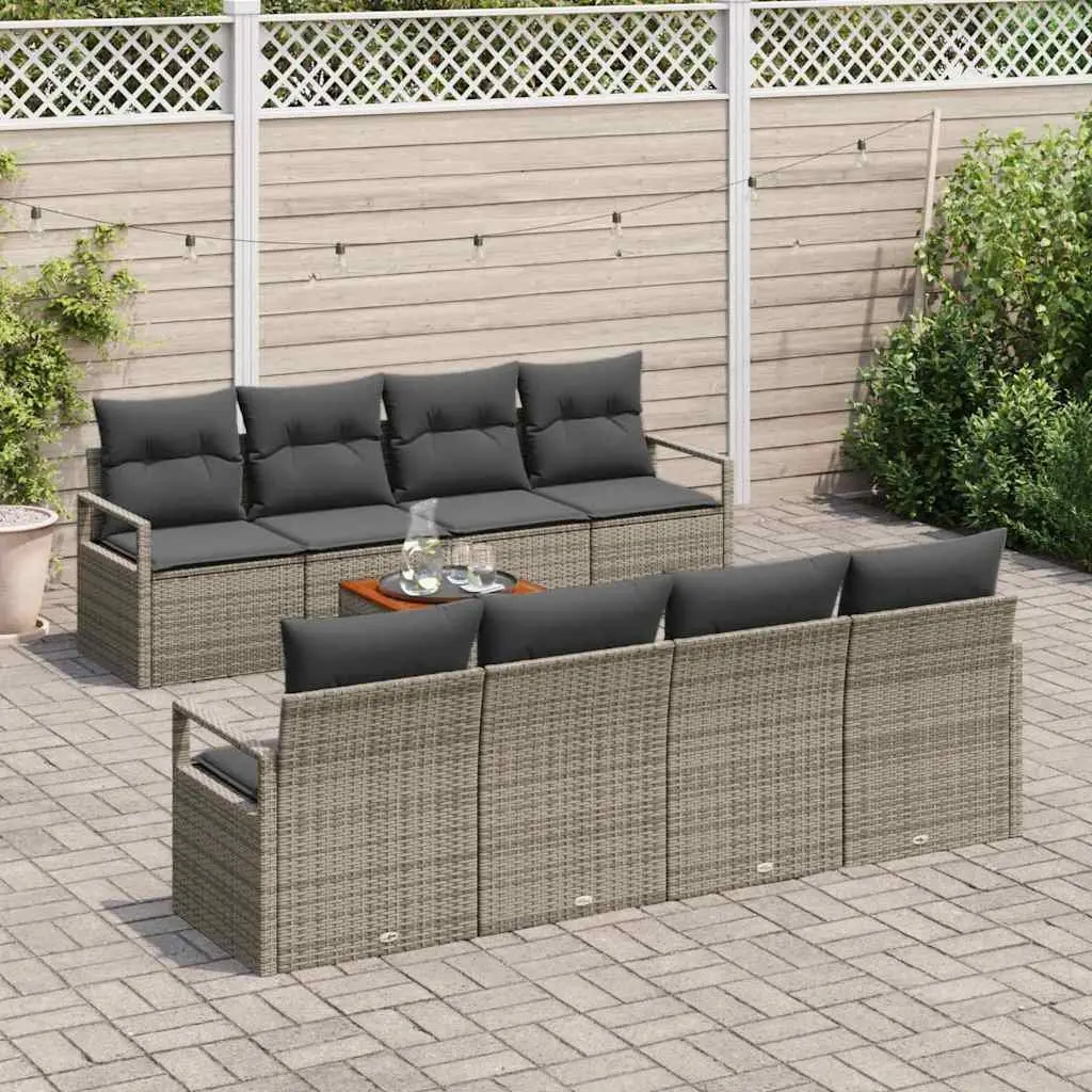 Outdoor Garden Sofa Set 9 Piece Modular Grey Poly Rattan Patio Furniture with