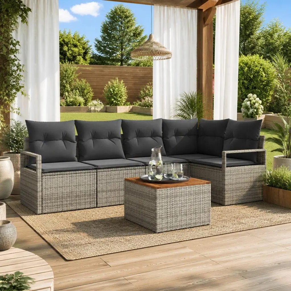 Modular Garden Sofa Set Poly Rattan Frame Powder-Coated Steel 6 Piece Grey