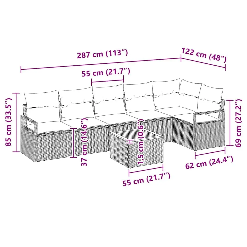 Garden Sofa Set Modular Poly Rattan 7 Piece Grey Outdoor Furniture