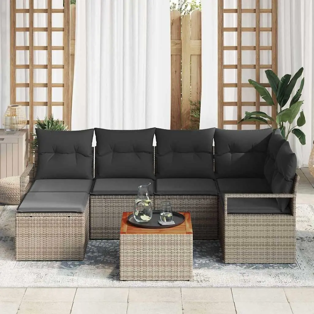 Garden Sofa Set Modular Poly Rattan 7 Pieces Grey Outdoor Furniture with Storage