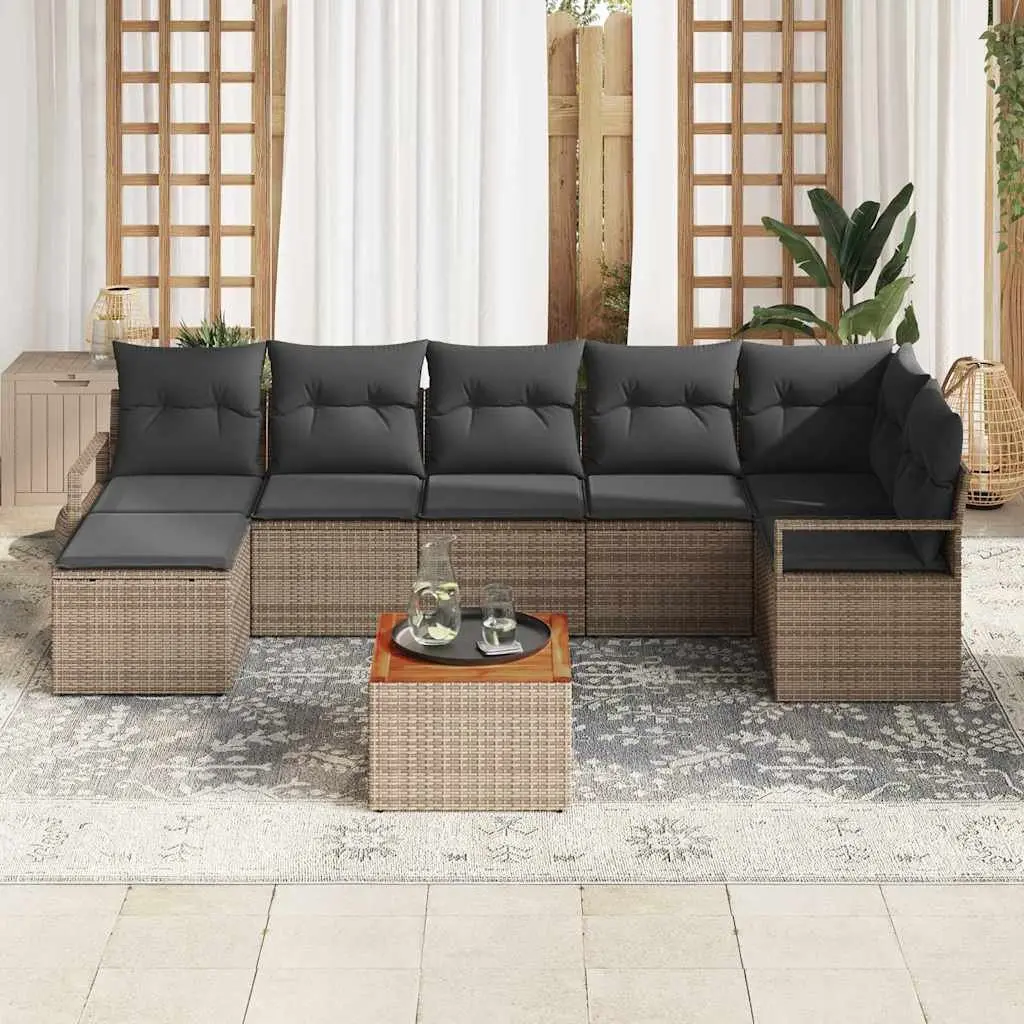 Modular Garden Sofa Set 8 Pieces Grey Outdoor Furniture with Storage Table