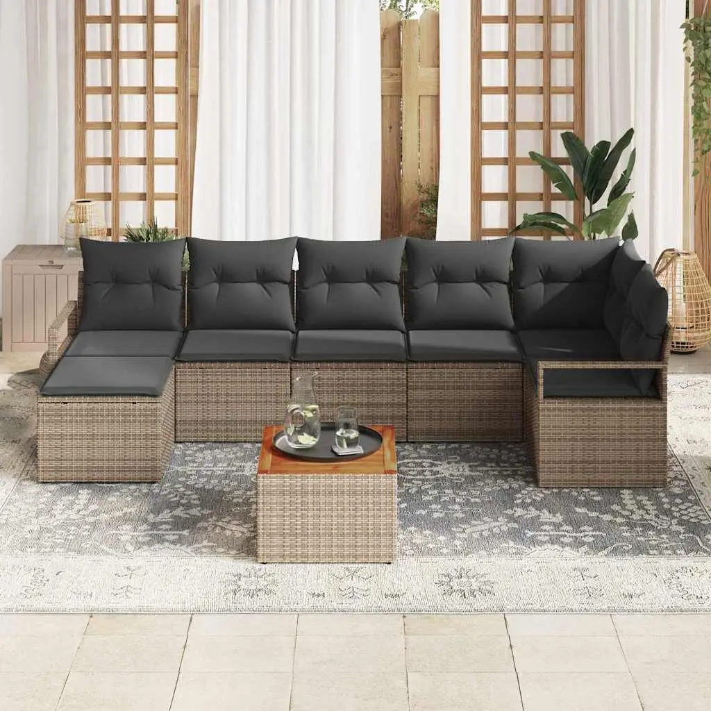 Modular Garden Sofa Set 9 Pieces Grey Poly Rattan Outdoor Furniture with Storage