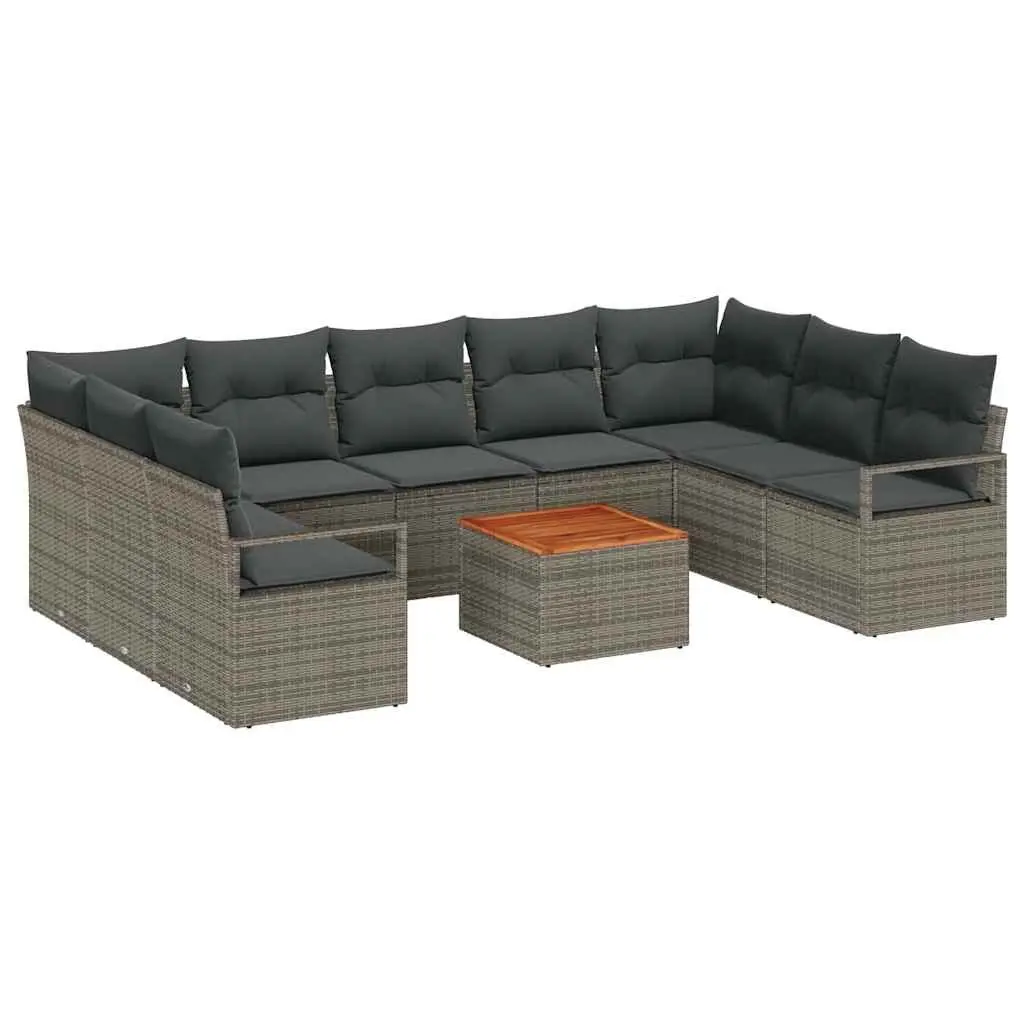 Modular Garden Sofa Set 10 Piece Outdoor Furniture Grey Poly Rattan with Storage