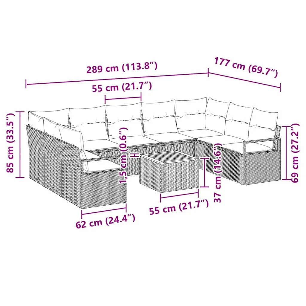 Modular Garden Sofa Set 10 Piece Outdoor Furniture Grey Poly Rattan with Storage