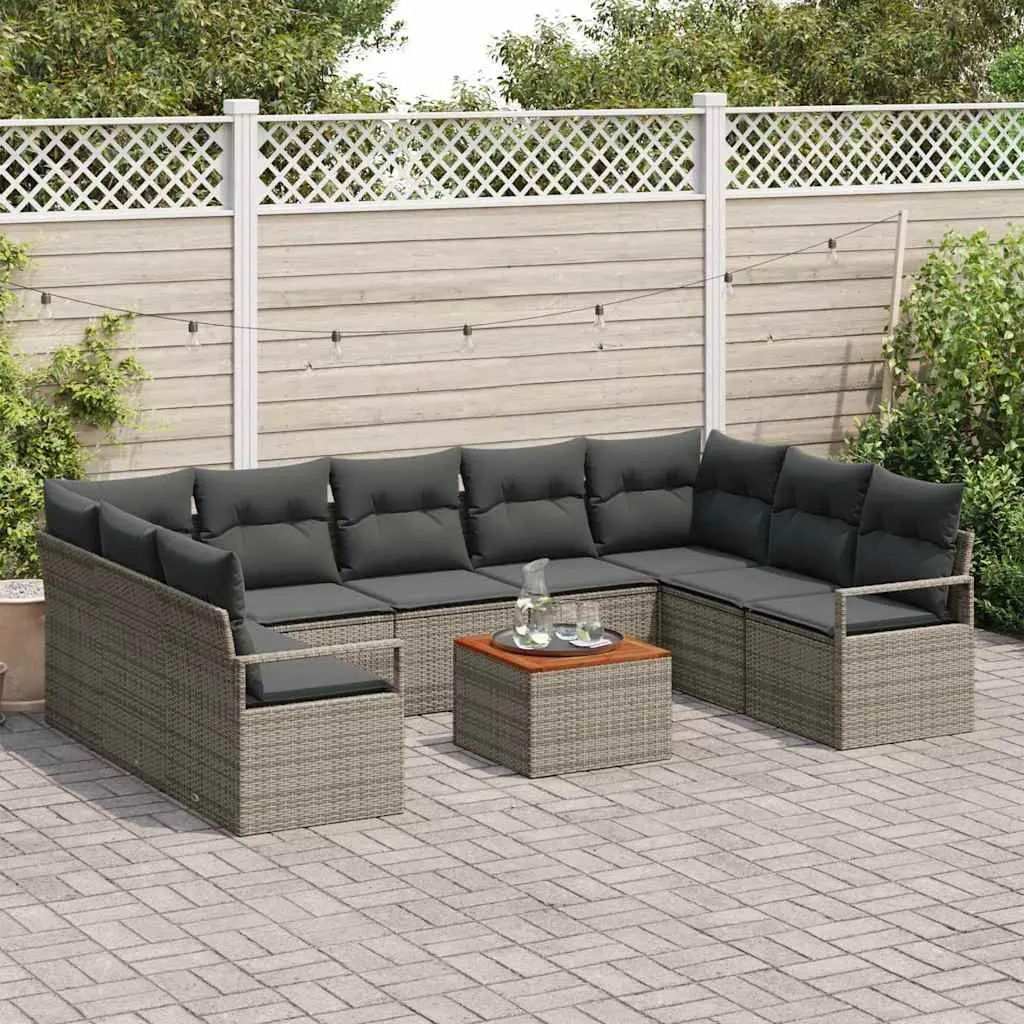 Modular Garden Sofa Set 10 Piece Outdoor Furniture Grey Poly Rattan with Storage