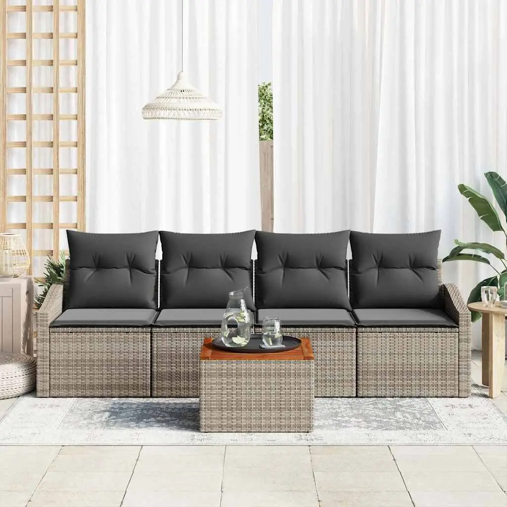 Garden Sofa Set 5-Piece Outdoor Sectional Poly Rattan Modular Seating with