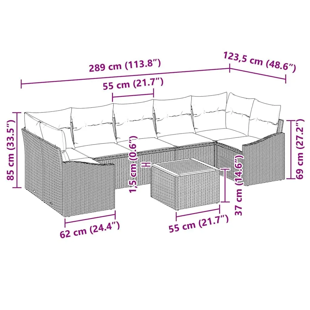 Outdoor Garden Sofa Set 8 Piece Modular Seating with Storage Table Grey