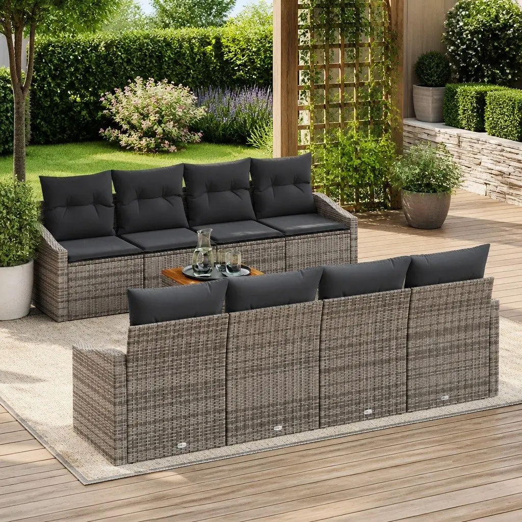 Garden Sofa Set Poly Rattan 9 Pieces Grey Modular Outdoor Furniture