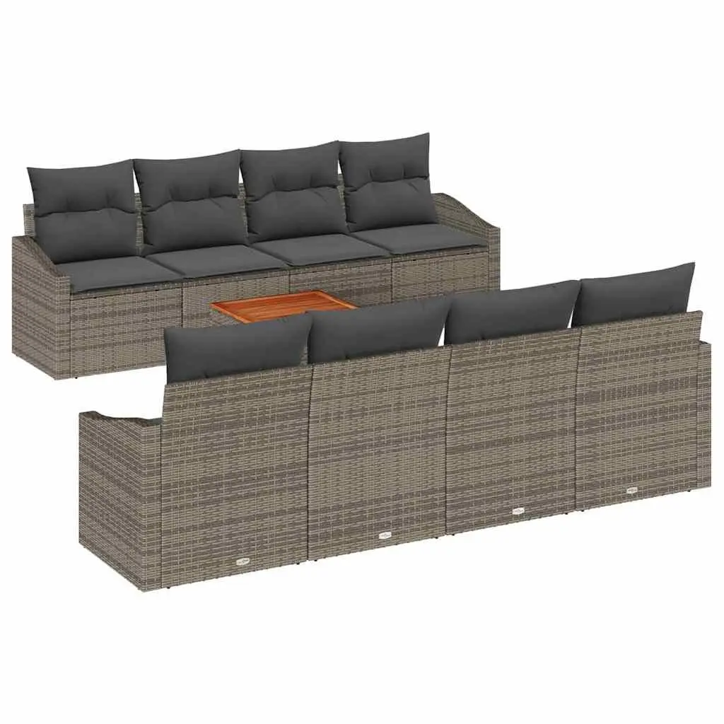 Garden Sofa Set Poly Rattan 9 Pieces Grey Modular Outdoor Furniture