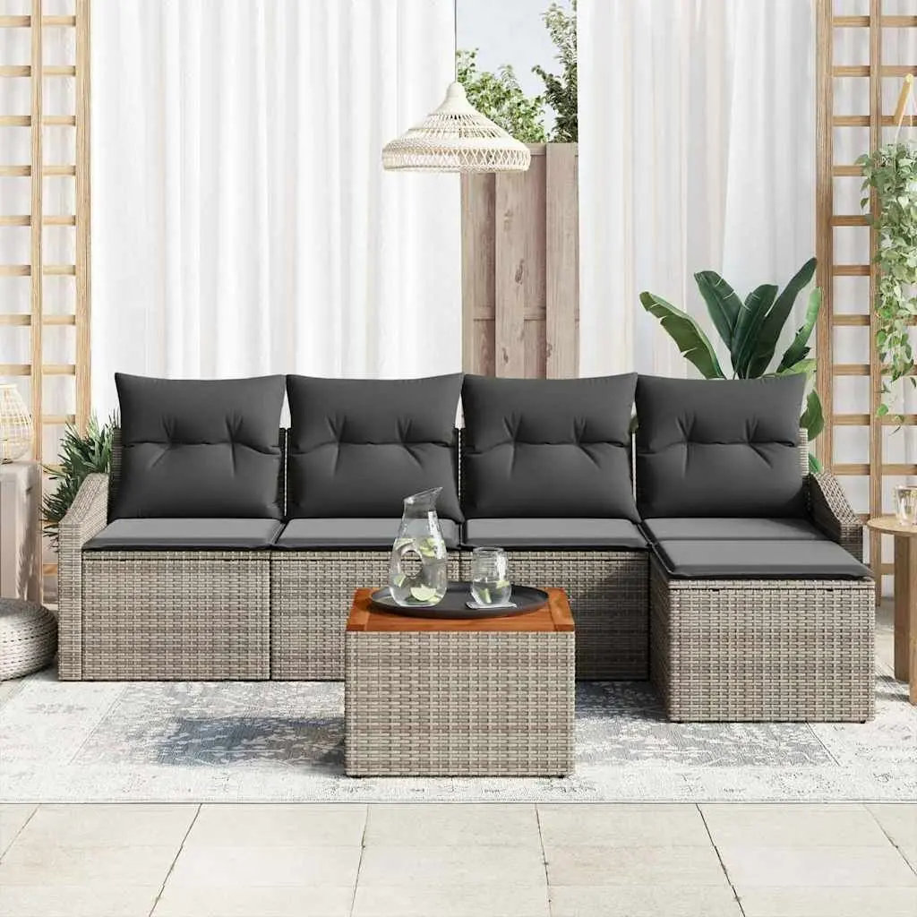 Modular Garden Sofa Set Poly Rattan 6 Piece Outdoor Seating Grey