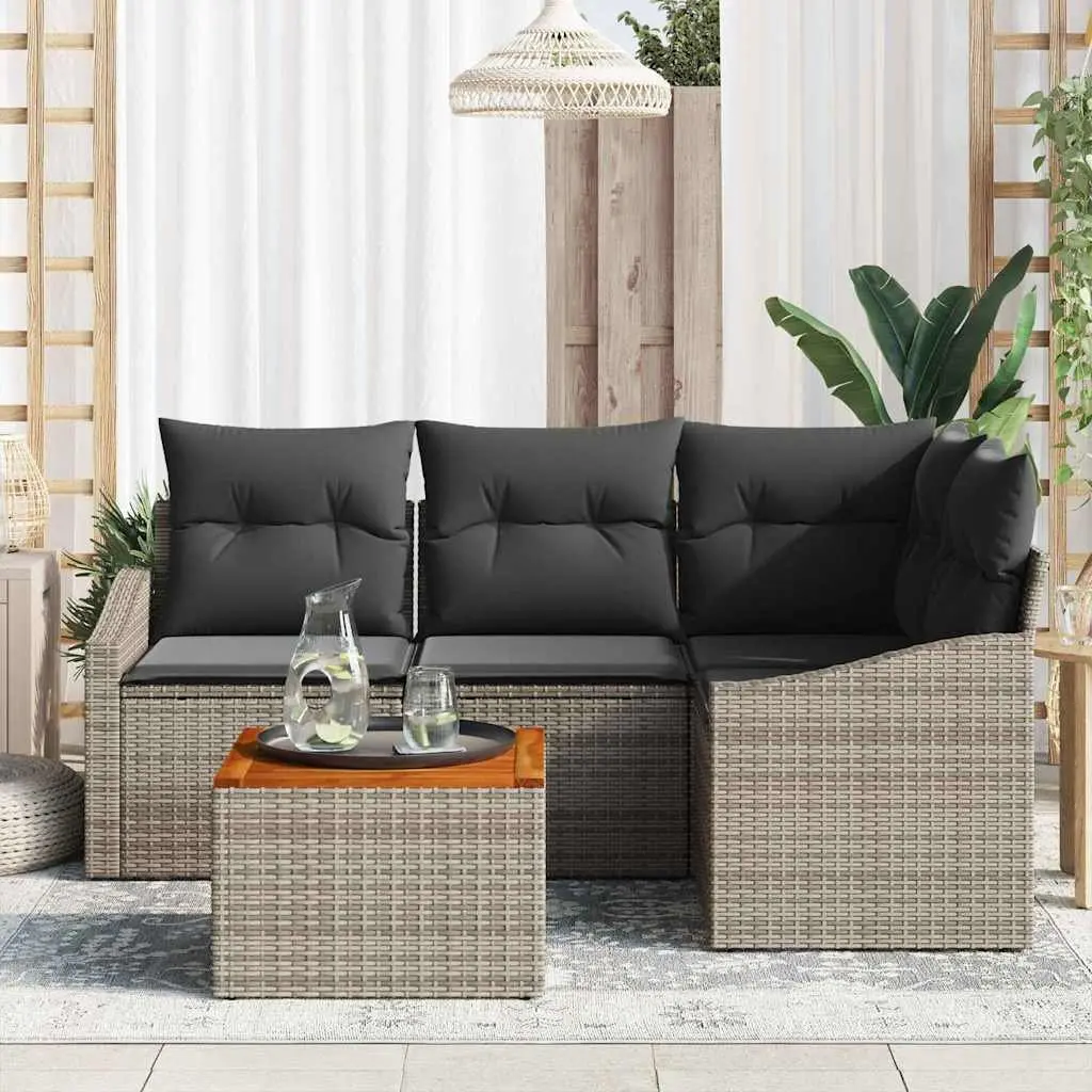 5 Piece Outdoor Furniture Set Grey Poly Rattan Sofa with Garden Table and Storage Bag