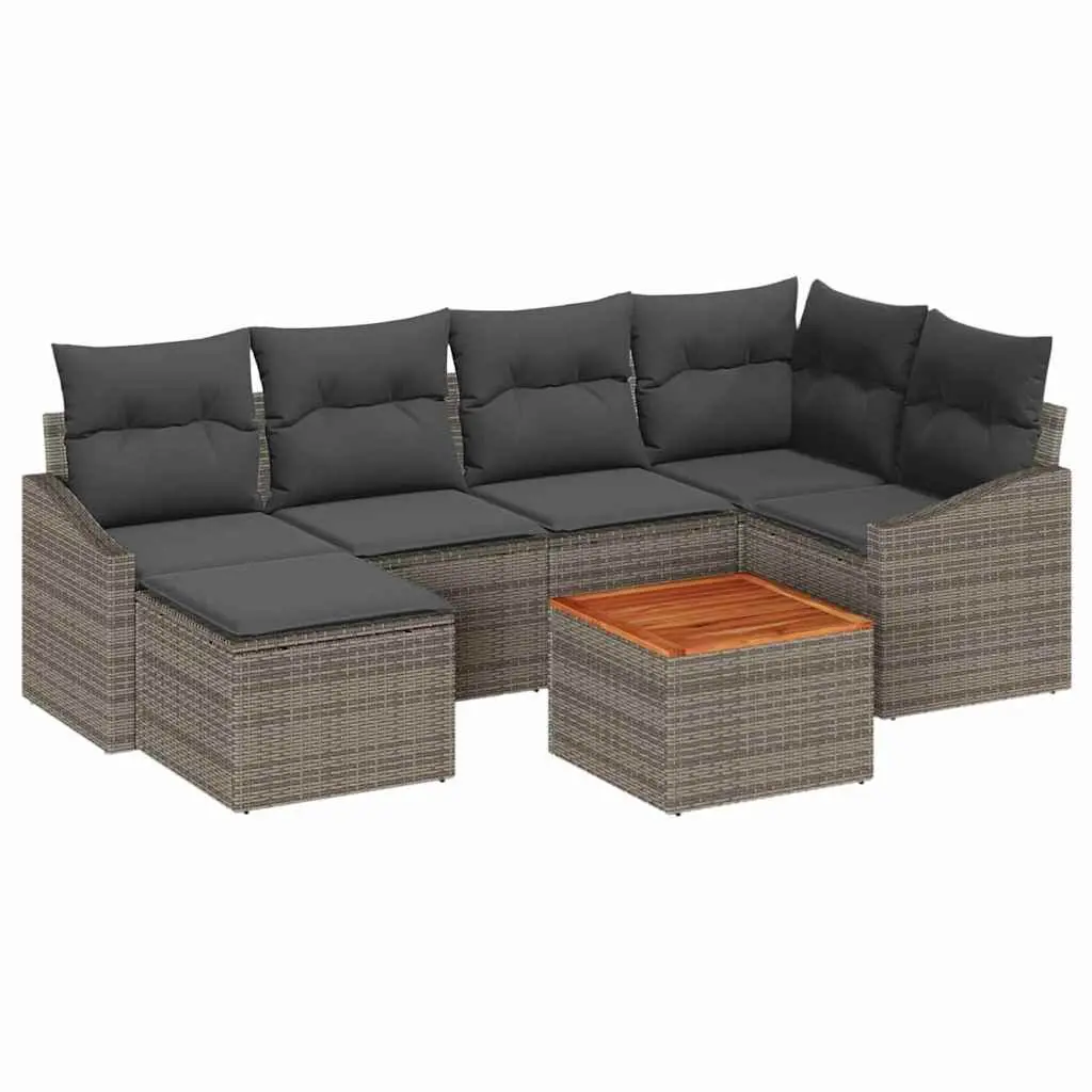 Modular Garden Sofa Set 7 Pieces Grey Poly Rattan Outdoor Furniture with Storage