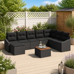 Functional 9 Piece Black Garden Sofa for Outdoor Use
