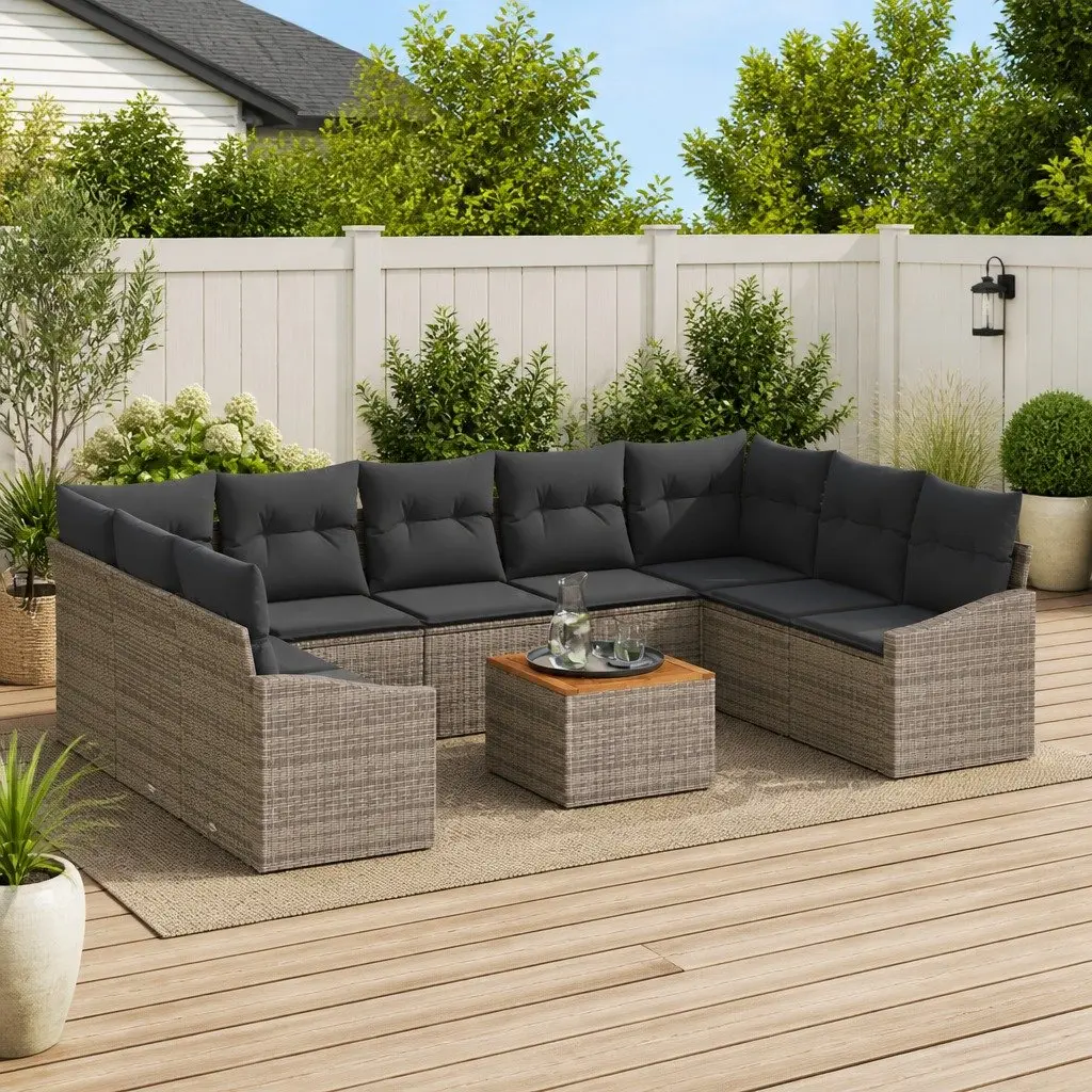 Garden Sofa Set Poly Rattan 10 Piece Modular Outdoor Furniture Grey with Storage