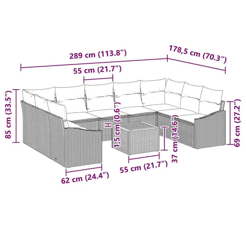 Garden Sofa Set Poly Rattan 10 Piece Modular Outdoor Furniture Grey with Storage