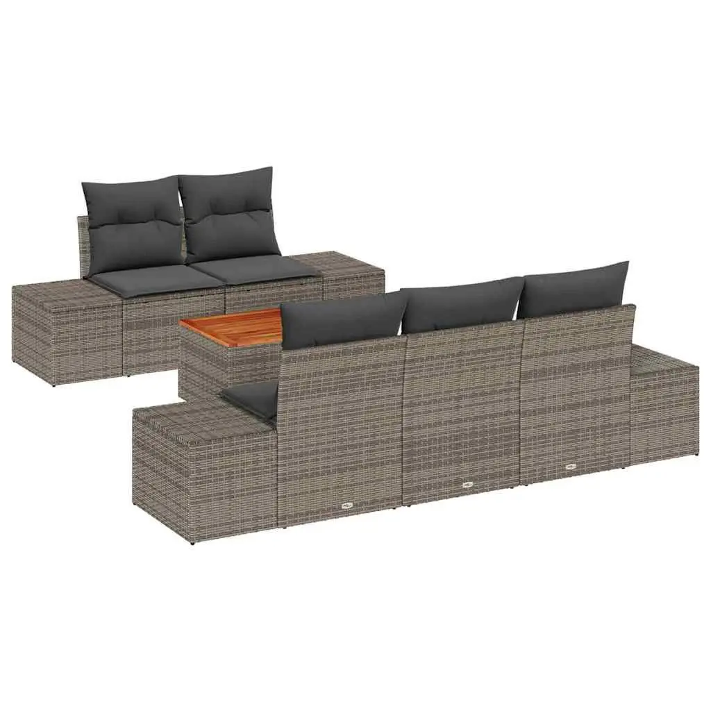 Modular Garden Sofa Set 6 Piece Grey Poly Rattan Powder-coated Steel Outdoor Furniture