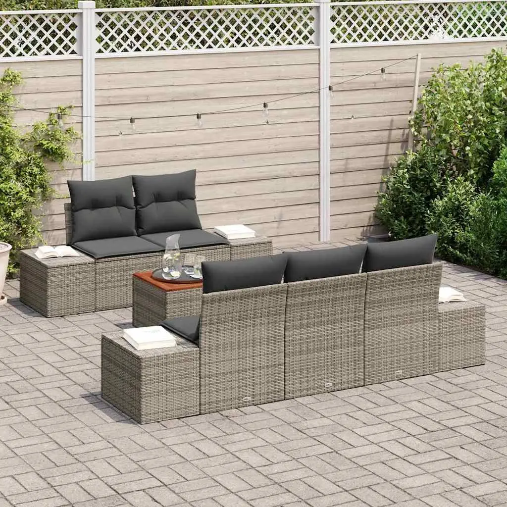 Modular Garden Sofa Set 6 Piece Grey Poly Rattan Powder-coated Steel Outdoor Furniture