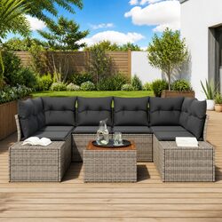 Stylish 7-Piece Outdoor Sofa Set in Grey with Storage