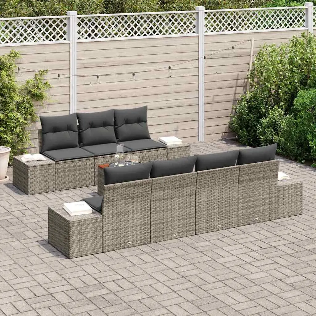 Garden Sofa Set 8pc Modular Outdoor Furniture Grey Poly Rattan with Storage Bag