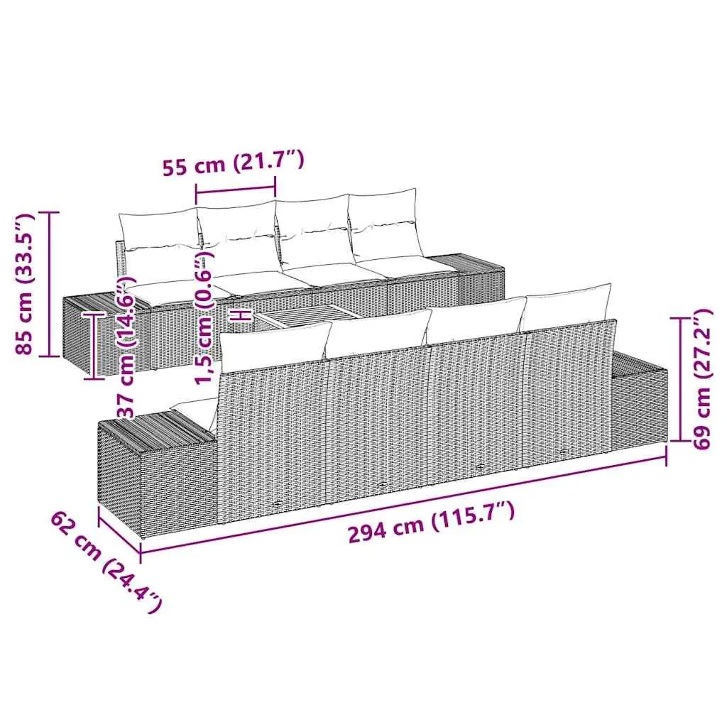 Modular Garden Sofa Set 9 Piece Outdoor Furniture Poly Rattan Grey Patio