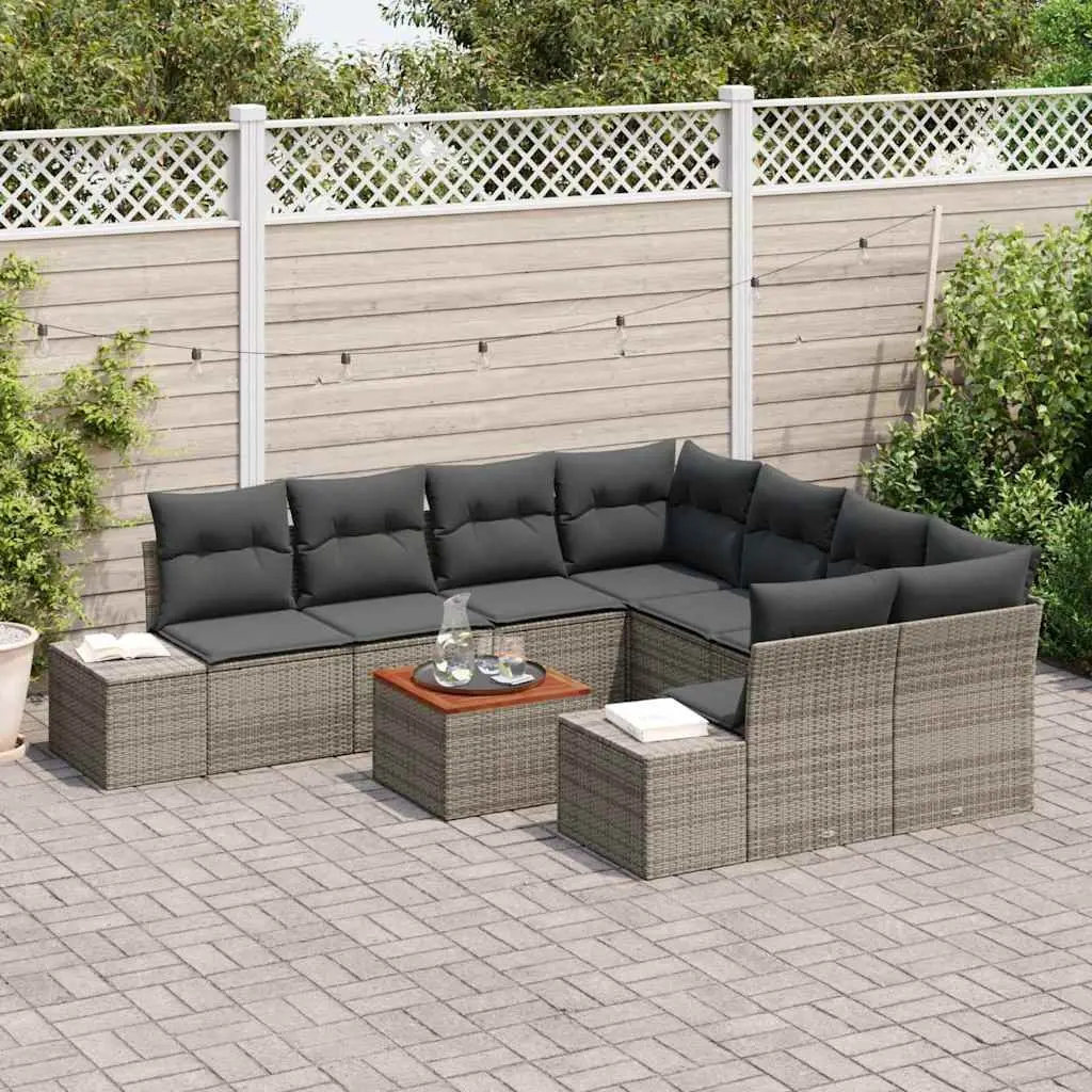Modular 9 Piece Outdoor Garden Sofa Set Grey Poly Rattan with Water Resistant Storage and Foam Cushions