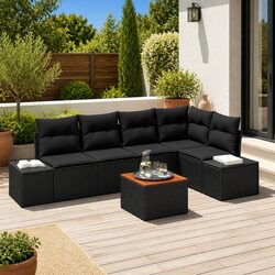 Garden Sofa Set 6 Piece Modular Outdoor Furniture Black Poly Rattan with Storage