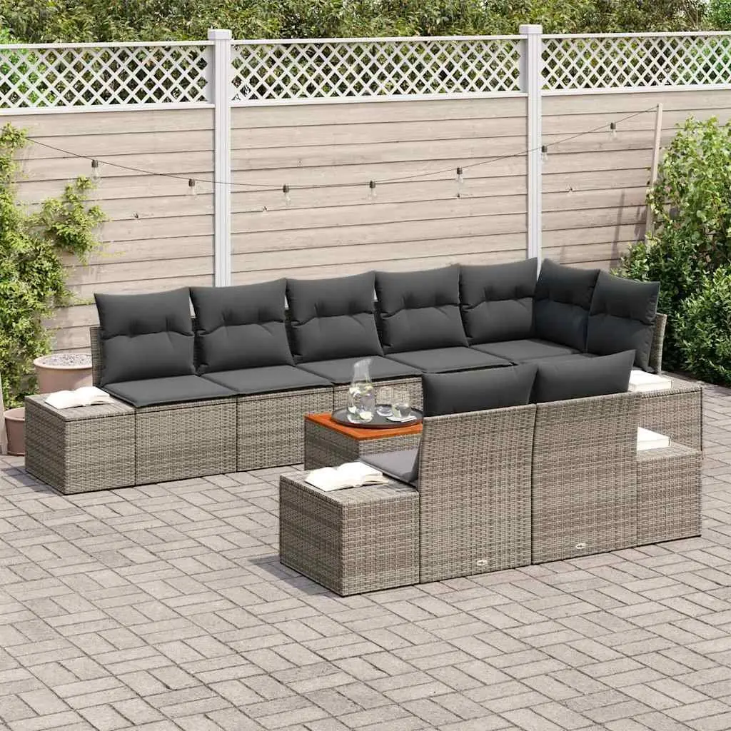 Outdoor Sofa Set PE Rattan 9 Pieces Grey with Storage Powder-coated Steel Frame