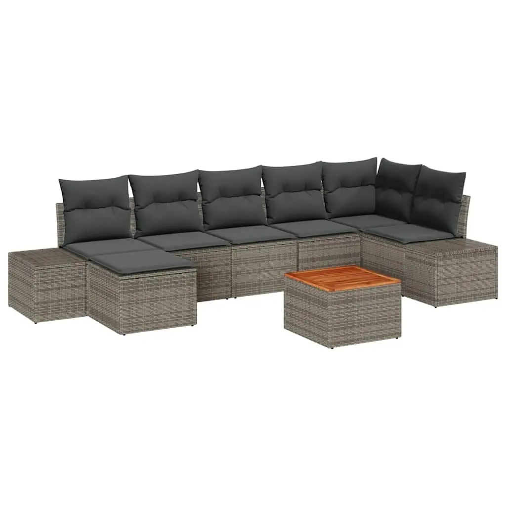 Garden Sofa Set Modular Poly Rattan with Powder Coated Steel 8 Pieces Grey Outdoor Furniture
