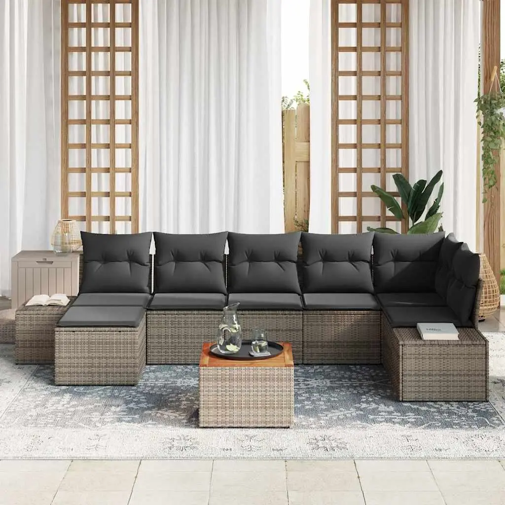 Garden Sofa Set Modular Poly Rattan with Powder Coated Steel 8 Pieces Grey Outdoor Furniture
