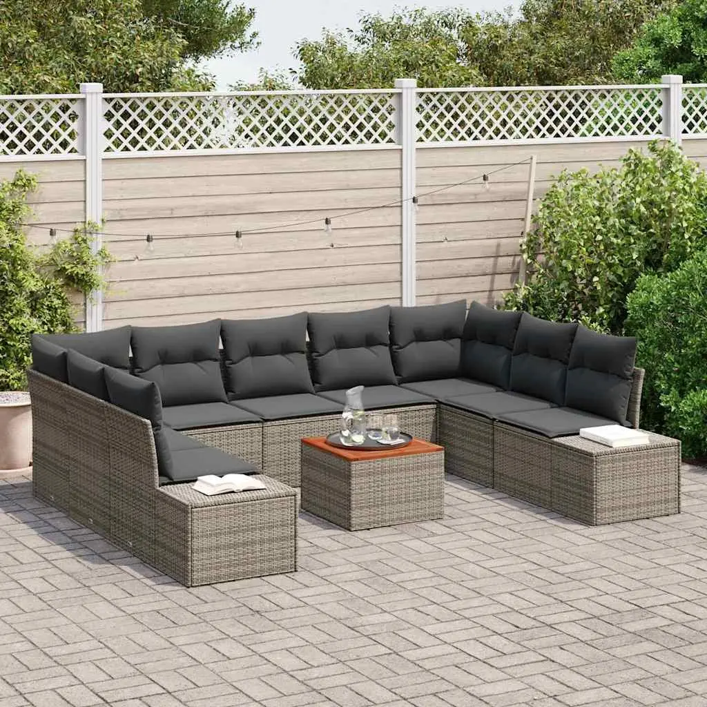Garden Sofa Set Outdoor Furniture 10 Pieces Grey Poly Rattan Modular Sectional