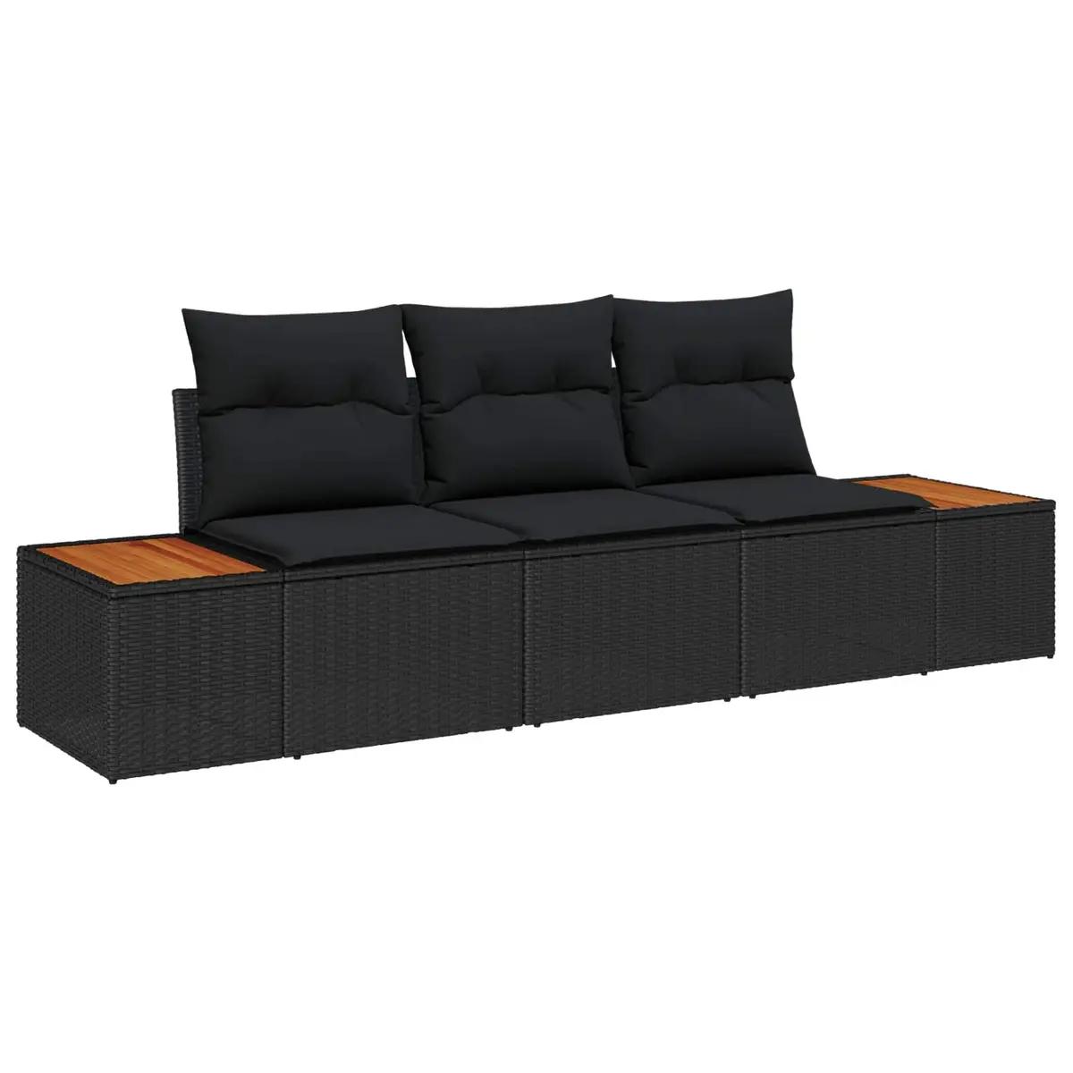 Outdoor Garden Sofa Set Poly Rattan 3 Pieces Black with Storage Cushions