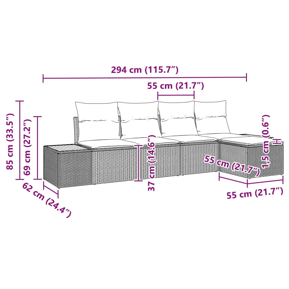 Garden Sofa Set Modular Poly Rattan 6 Piece Black with Cushion