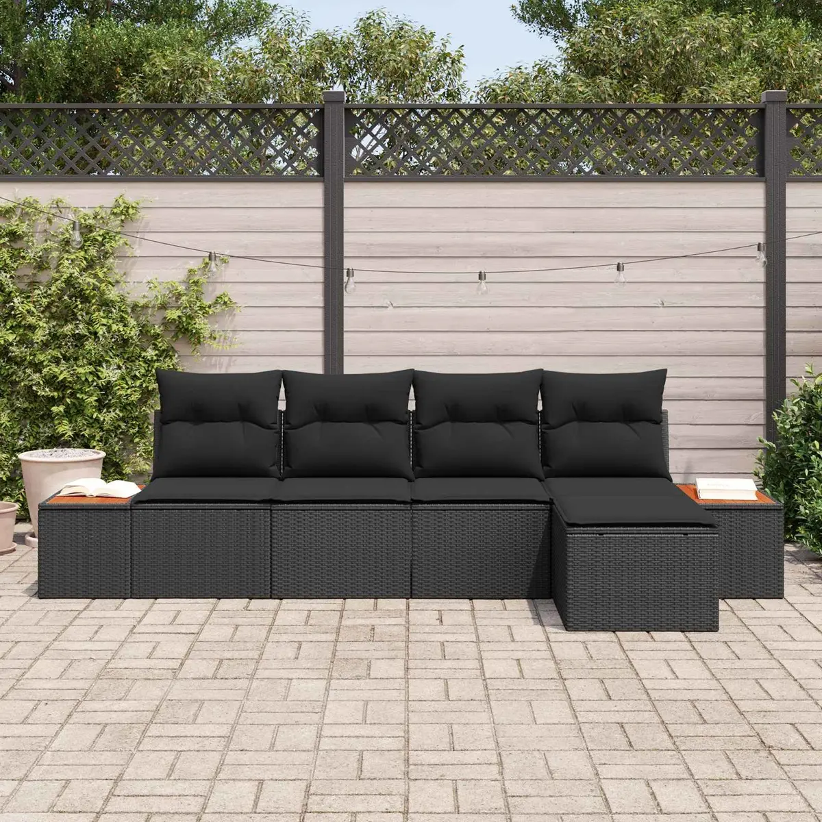 Garden Sofa Set Modular Poly Rattan 6 Piece Black with Cushion