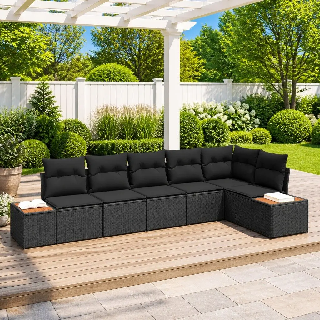 Outdoor Garden Sofa Set 6 Pieces Modular Lounge Seating with Cushions Black