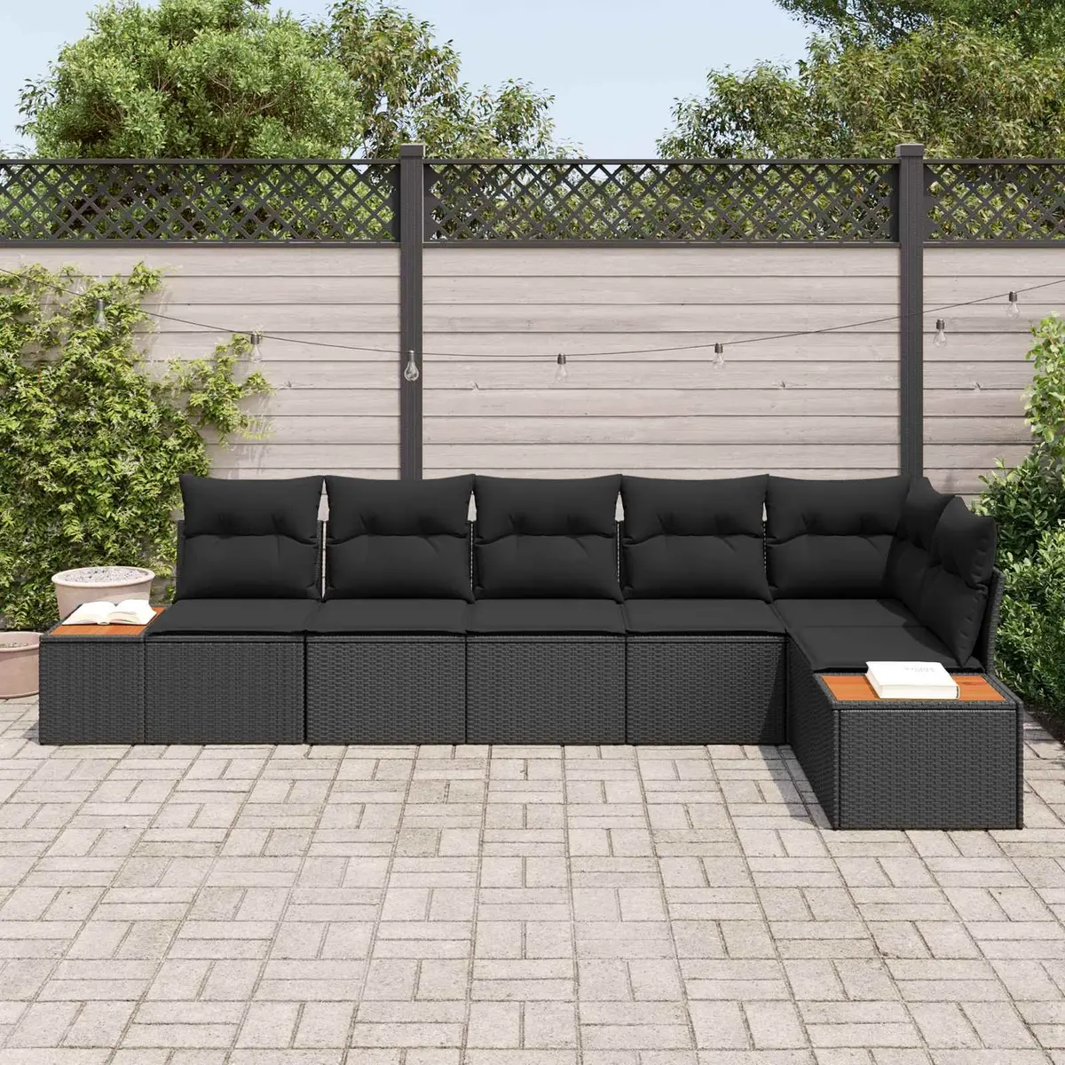 Outdoor Garden Sofa Set 6 Pieces Modular Lounge Seating with Cushions Black