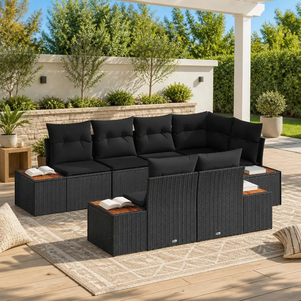 Outdoor Garden Sofa Set Modular Poly Rattan Black 7 Piece Lounge Seating