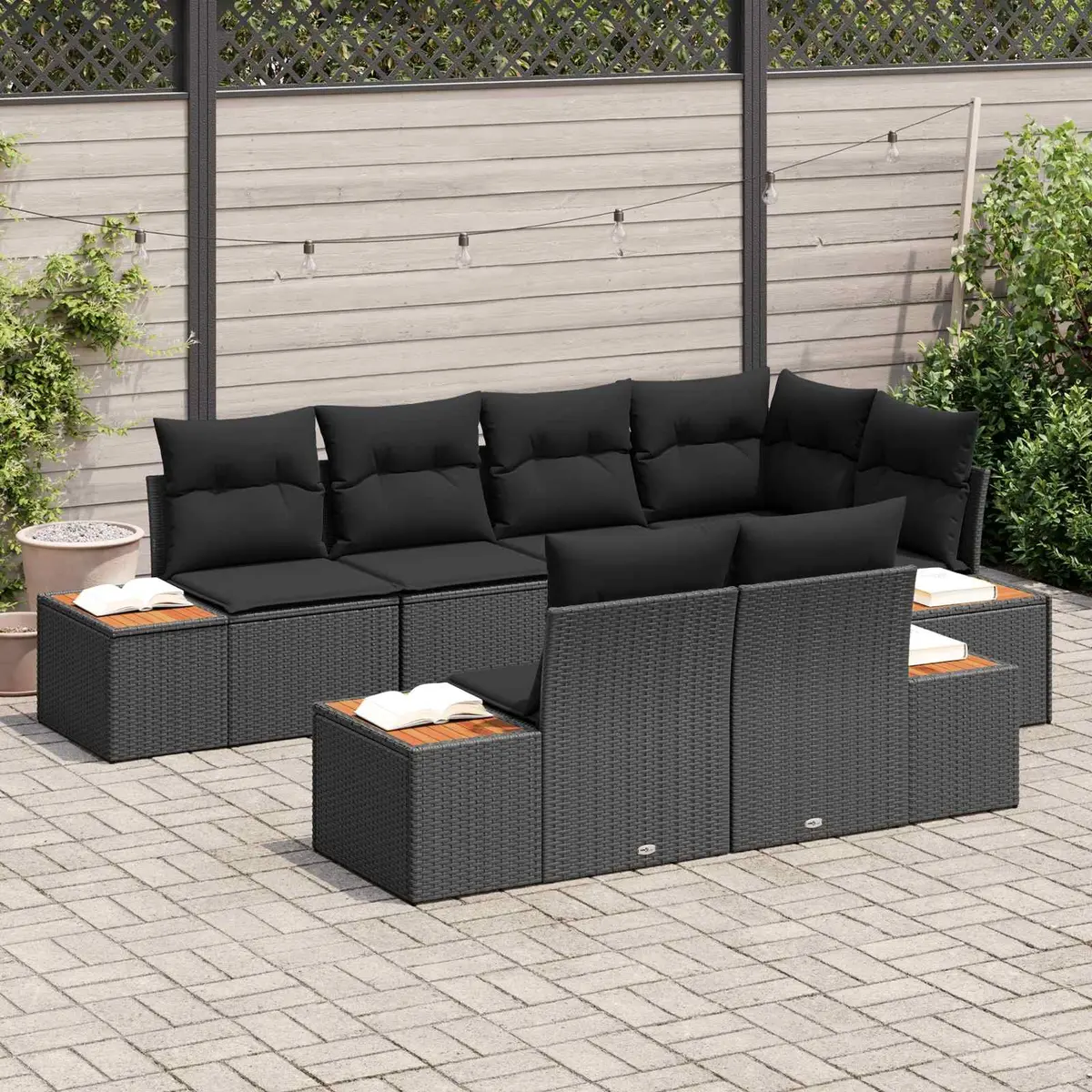 Outdoor Garden Sofa Set Modular Poly Rattan Black 7 Piece Lounge Seating