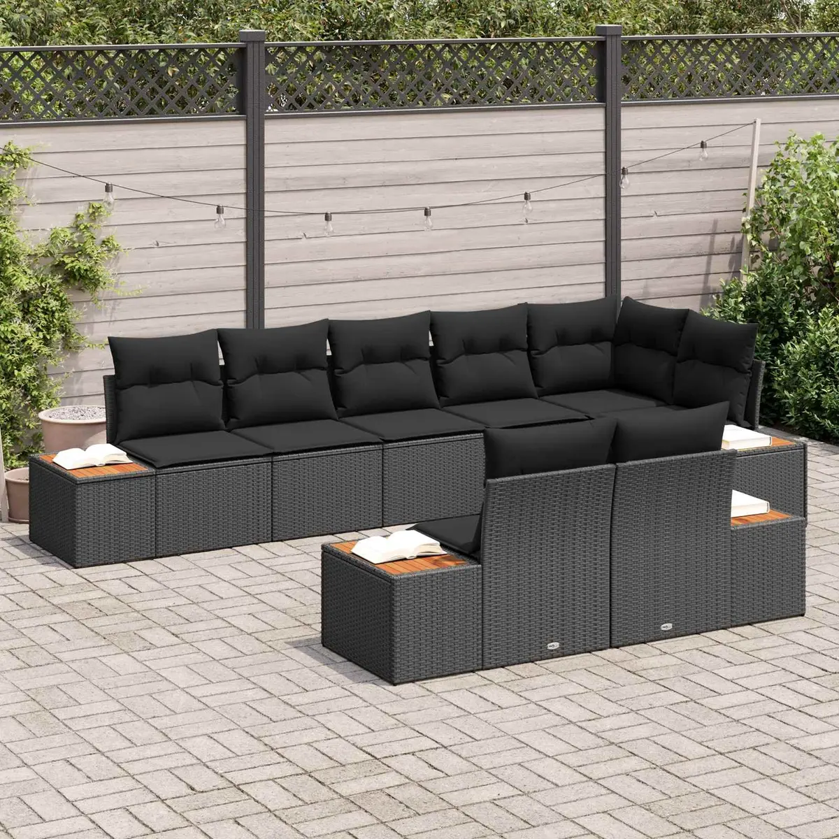 Outdoor Garden Sofa Set 8 Pieces Modular Black Poly Rattan Patio Seating