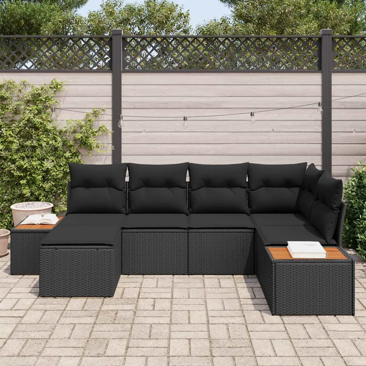 Outdoor Garden Sofa Set Poly Rattan Modular 7 Piece Black